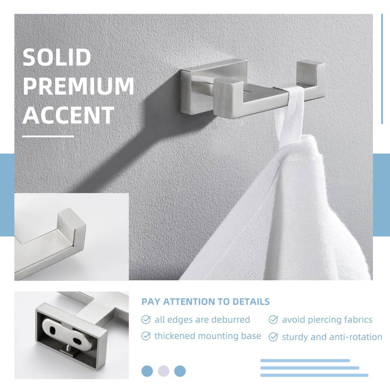 Angle Simple Towel Hook for Bathroom, SUS 304 Stainless Steel Double Robe Coat Hook, Hand Towel Hanger Wall Mount, Brushed Nickel - Image 4